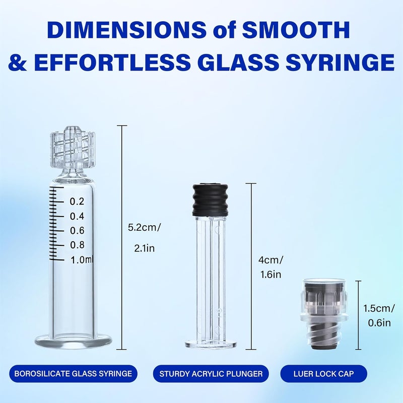 BeHerk 20 Pack 1ml Luer Lock Glass Syringe, Borosilicate Syringes for Liquids, Glue, Oils, Ink, Lab and Crafts Tools without Needle - Image 2